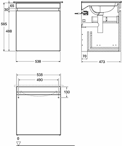 42390 IFO Renova Плоская тумба для тонкой раковины с ящиком и внутренним ящиком, Ш = 988 мм, Ш1 = 1000 мм, темно-серый  - Вид №15