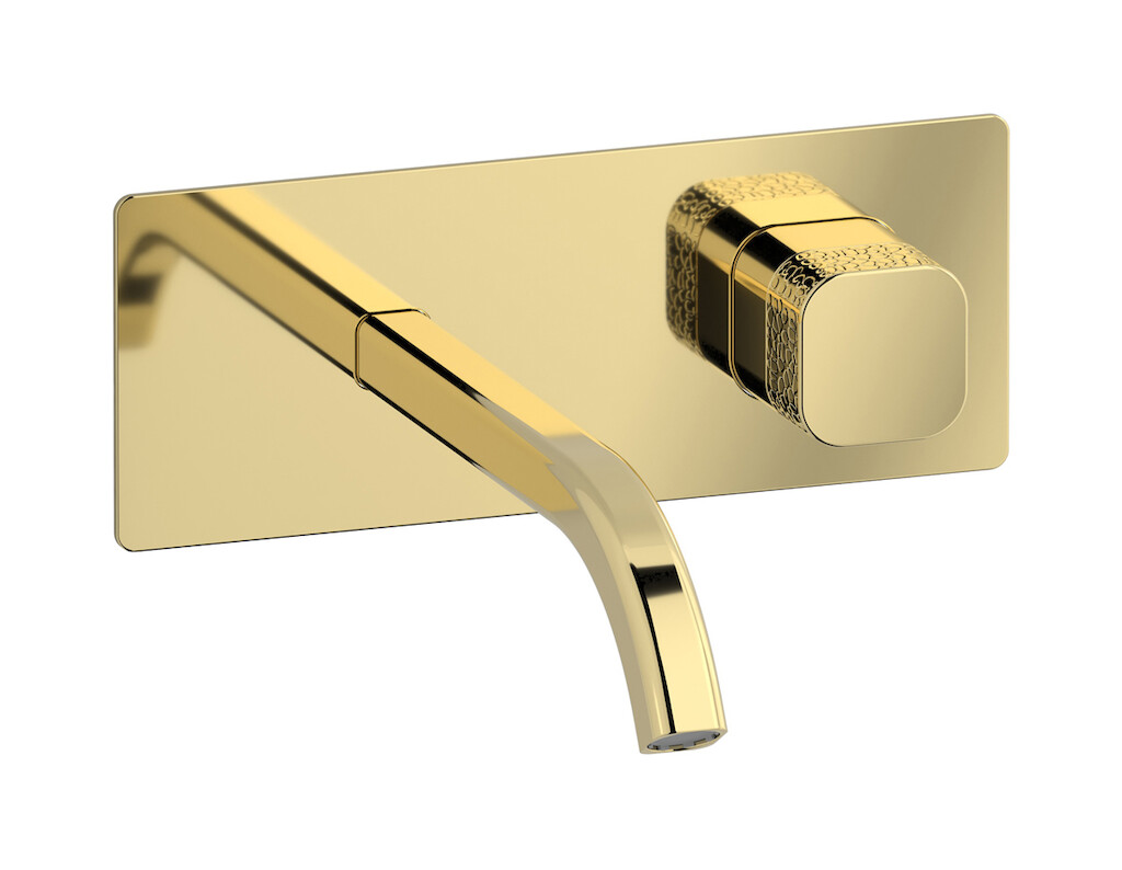 Настенный смеситель для раковины прогрессивный на 2 отверстия в комплекте с донным клапаном. WE ARE IB eo206ii_2 Pale Gold Elio