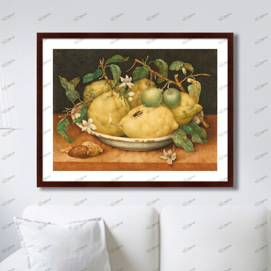Картина в раме 78,5х100 см Still Life with Bowl of Citrons, 1654г. КАРТИНЫ В КВАРТИРУ  264236 Желтый;зеленый;разноцветный 