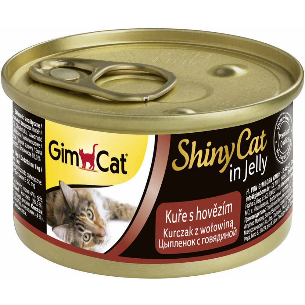 ПР0055463*24 Корм для кошек GIMCAT ShinyCat цыпленок с говядиной банка 70г (упаковка - 24 шт) GIMBORN 