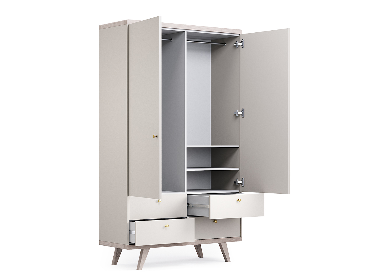 Шкаф распашной двухдверный с ящиками молочный Thimon v2 THE IDEA  210379 Белый  - Вид №2