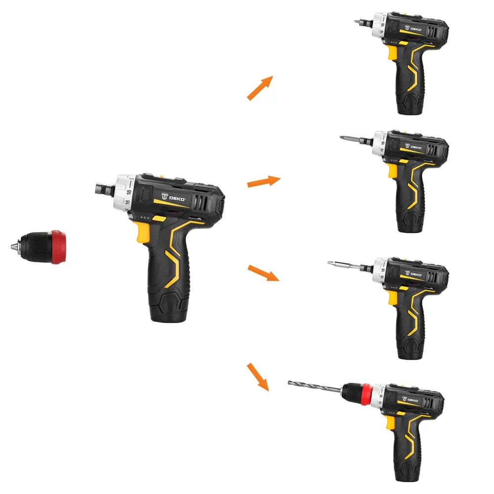 Дрель-шуруповерт аккумуляторная Deko GCD12DU3, 12 В Li-Ion 2x1.5 Ач 84407525 STLM-2188414  - Вид №2