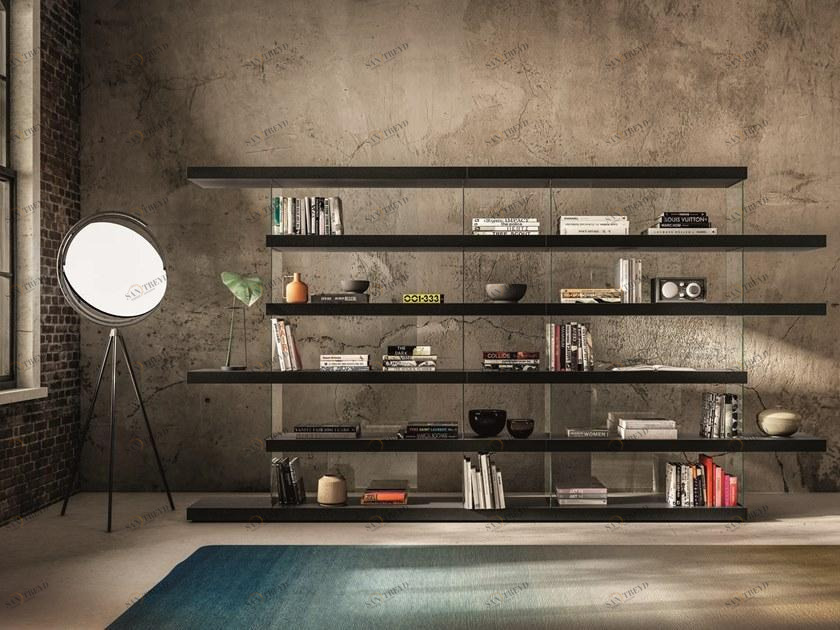 Lago Самонесущий открытый книжный шкаф из дерева и стекла Air sun-id-1401620