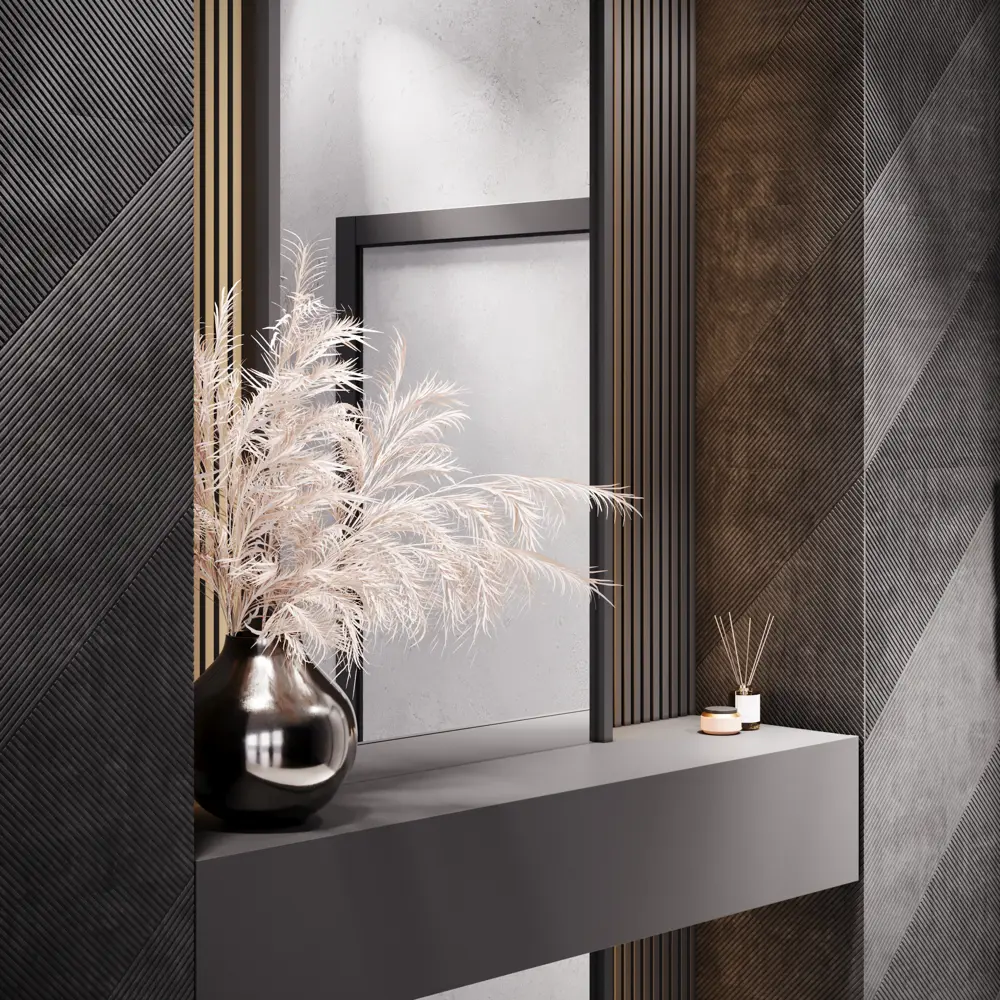 Декоративная панель 3D МДФ Квадро 3 Бетон Темный цвет серый 50x50 см Santreyd STLM-2120672 - Вид №1