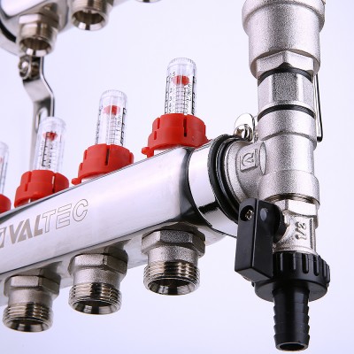 VTc.589.EMNX.0608 Коллекторный блок из нержавеющей стали с регулировочными клапанами и расходомерами Valtec 1", 8 x 3/4", «евроконус»  - Вид №8