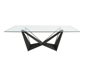 Прямоугольный обеденный стол из нержавеющей стали и стекла