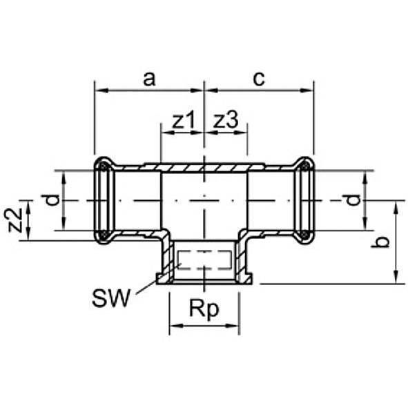 124130G2212 SANHA 24130G SANHA-Therm тройник ВПр-ВР-ВПр 22x1/2x22 мм  - Вид №1