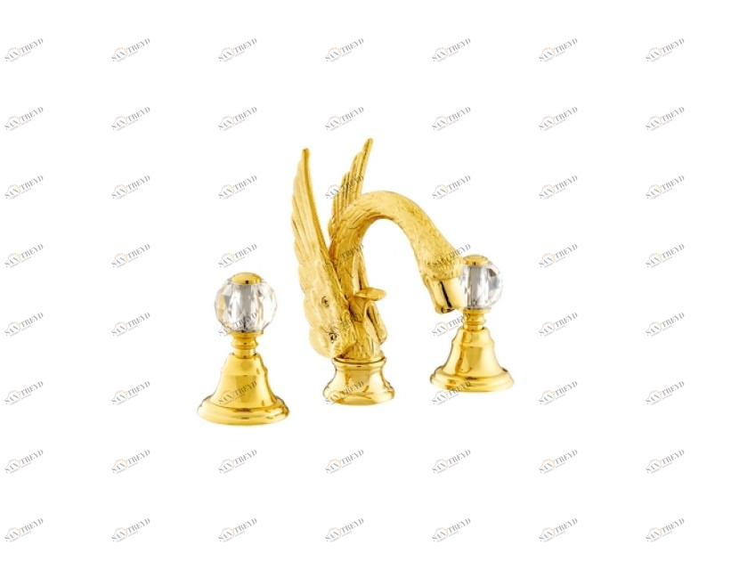 039142.000.16 Раковина с тремя отверстиями и кристаллами swarovski swan series Золото 24К с черной патиной Mestre