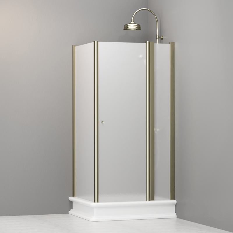 9142S1 Душевая кабина SX с распашной дверью и фиксированной боковой частью для душевого поддона 80x96 SX открывание со стороны 96, цвет Золотистый Kerasan RETRO Италия 