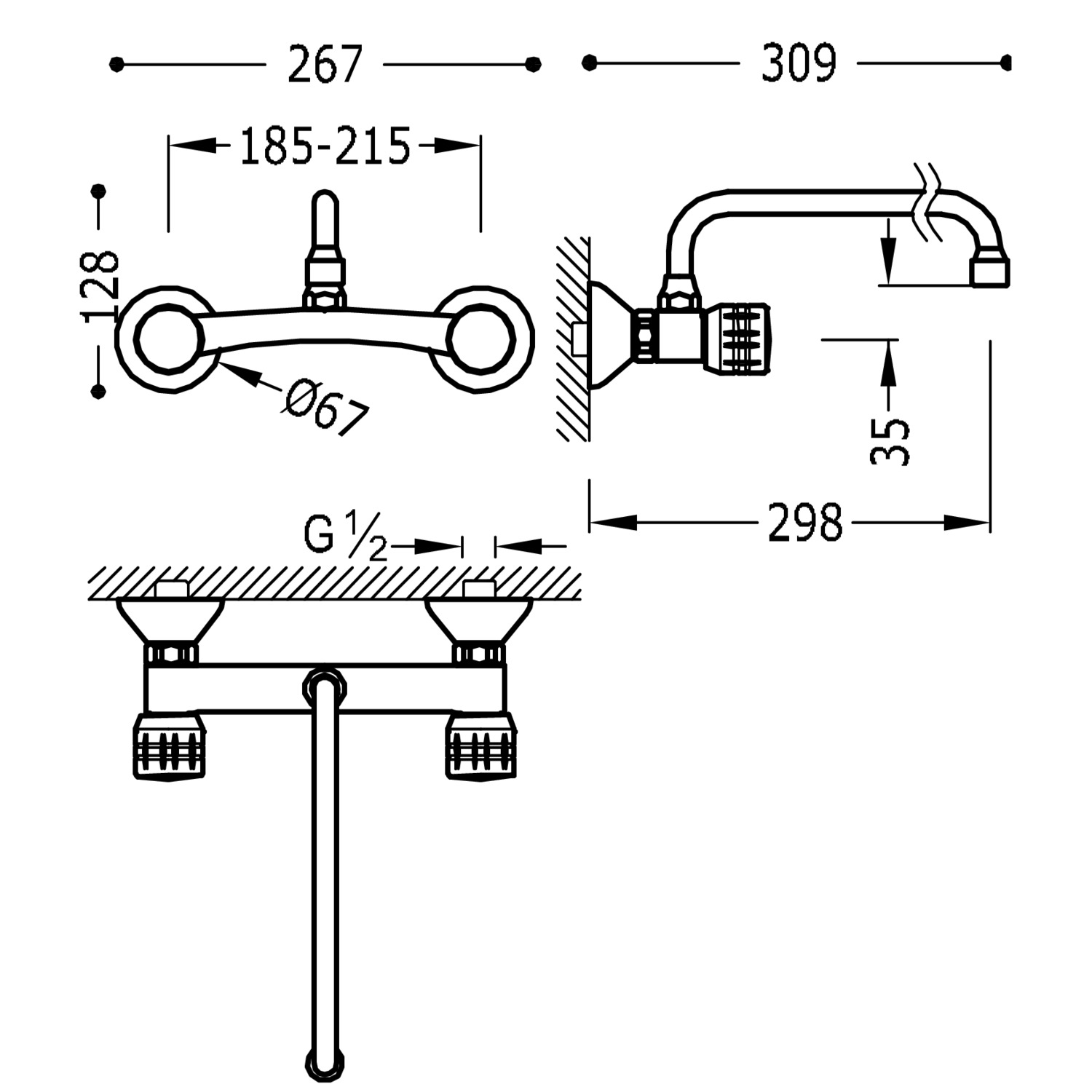 Смеситель для КУХНИ Настенный двухрычажный для кухни-123416 TRES Kitchen - Вид №1