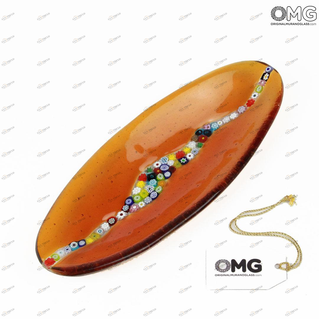 1640 ORIGINALMURANOGLASS Овальное блюдце Миллефиори - янтарное - муранское стекло 28 см 