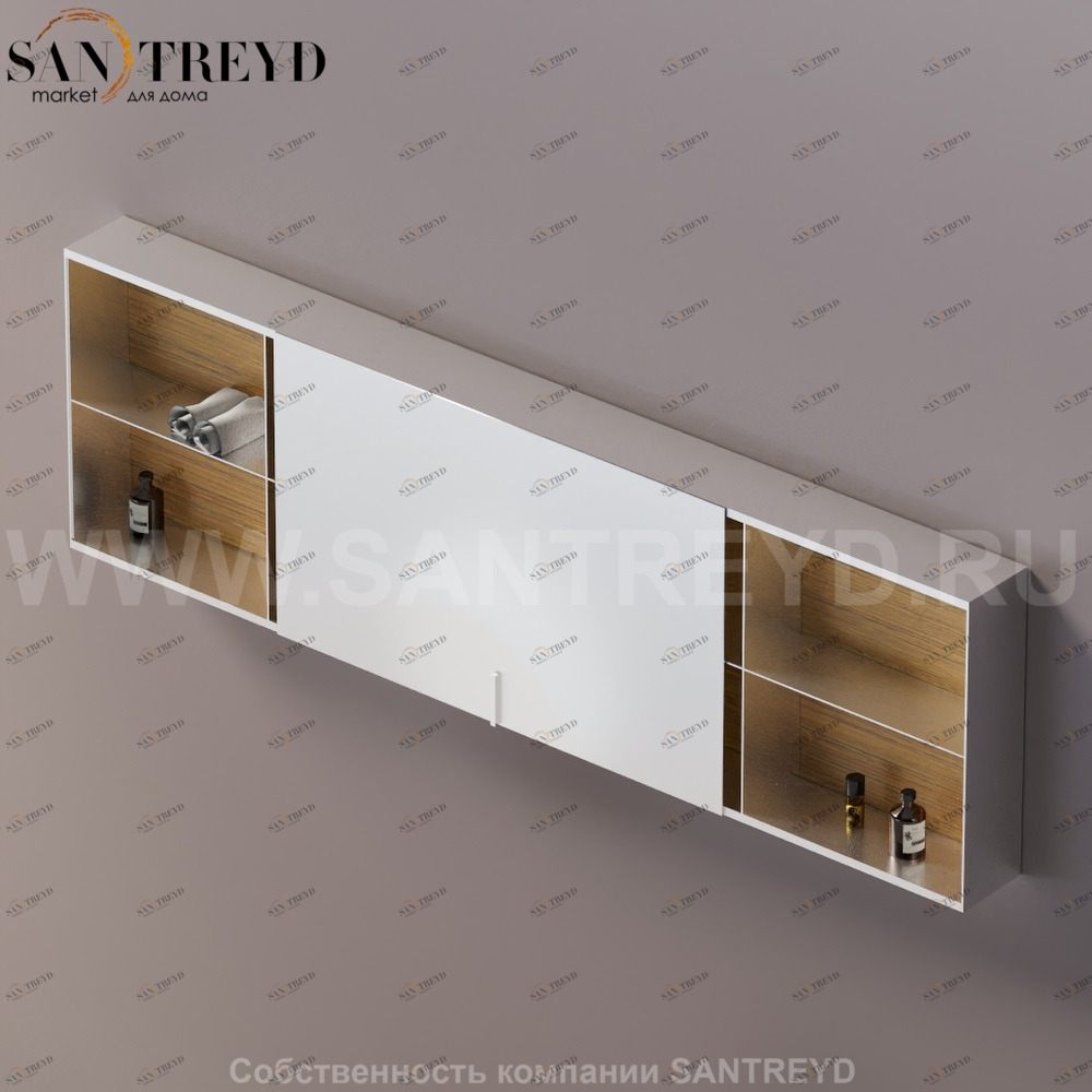 Agape 027 Настенный зеркальный шкаф 200 см. Отделка: хромированный сатин, фанера под тик. Для хромированной отделки добавьте 16 % к базовой цене. AMOB027H6020PTSP