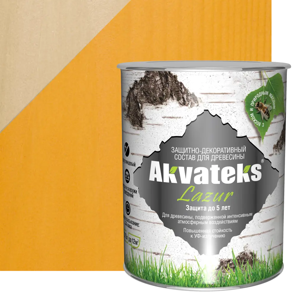 Антисептик АКВАТЕКС Lazur для защиты древесины с эффектом полуглянца, цвет Калужница 0.75 л 82603238