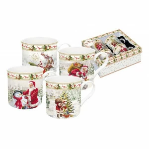 Кружки фарфоровые 4 шт бежево-розовые "Новогодняя коллекция" EASY LIFE НОВОГОДНЯЯ КОЛЛЕКЦИЯ 00-3946974 Бежевый;красный