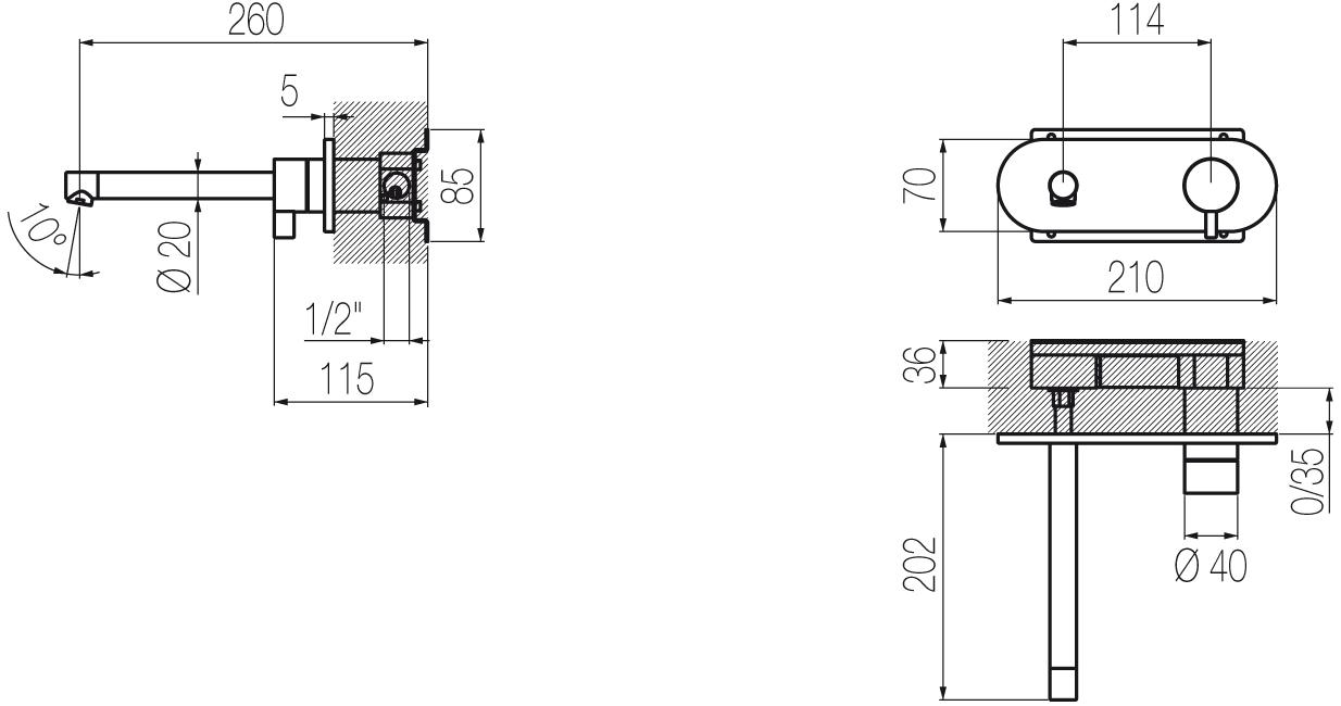 Radomonte Смеситель для умывальника из нержавеющей стали настенный с тарелкой Toox Txq21 - Вид №1