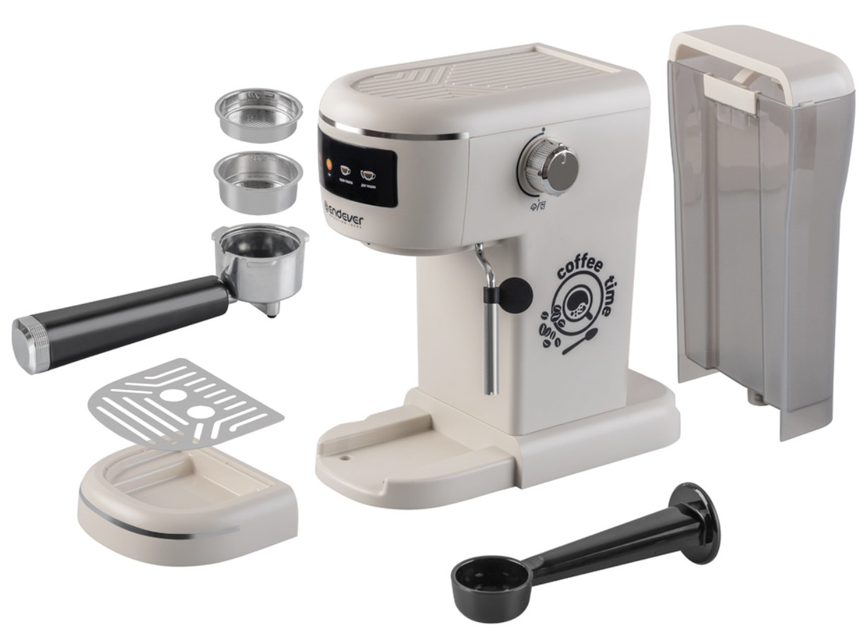 9091969 Кофеварка рожковая Endever Costa-1096 бежевый STDN-0121897 - Вид №4