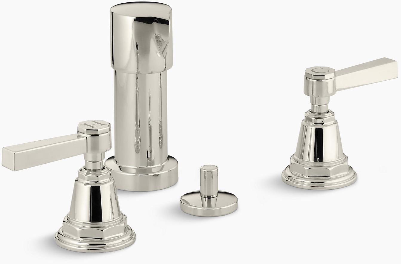 KOHLER Вертикальный душевой смеситель для биде Pinstripe Pure с рычажными ручками K-13142-4A-SN 