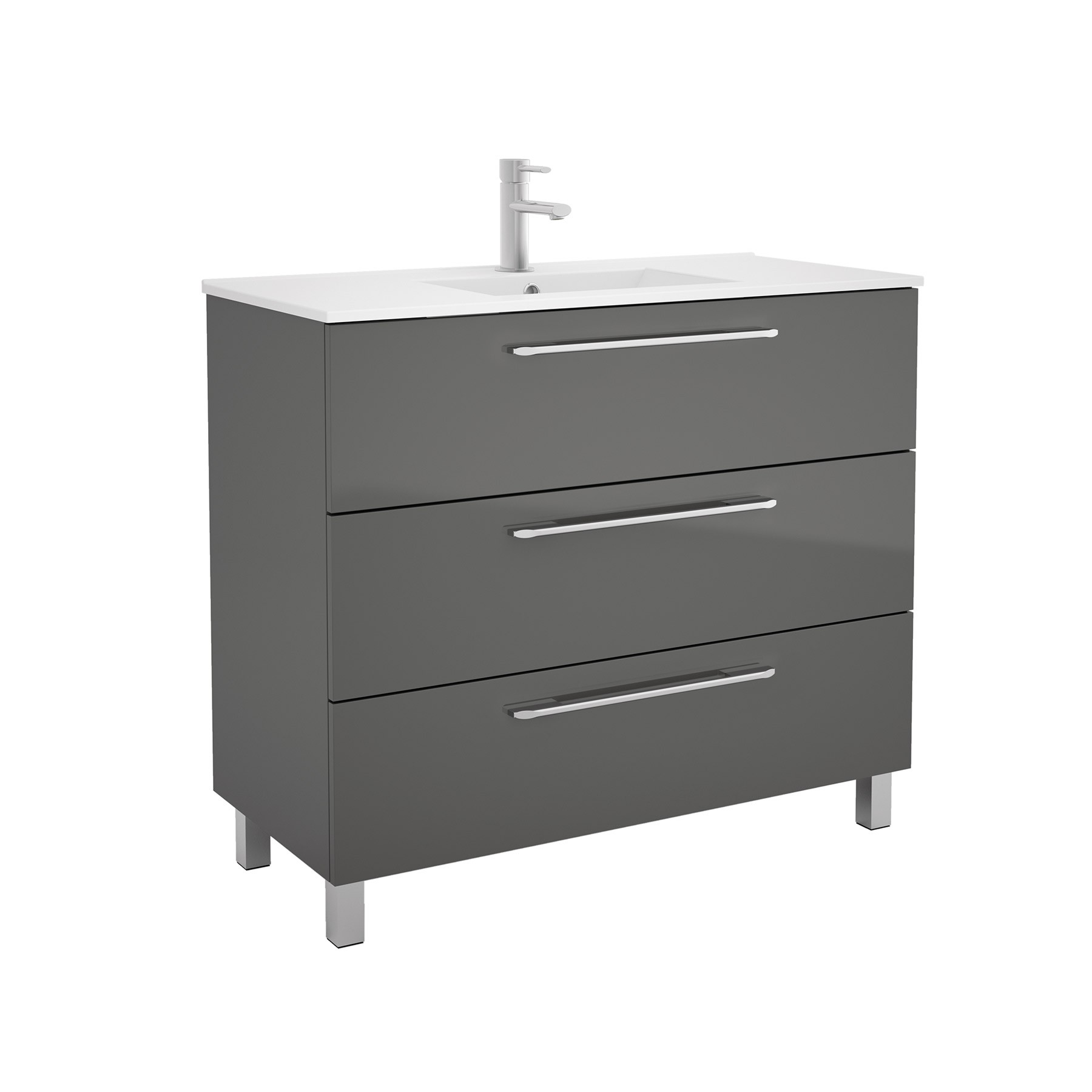 23235 SALGAR Мебель для умывальника FUSSION CHROME 1000 3 ящика GLOSS GREY 997 x 868 x 450 мм Глянцевый серый - Вид №1