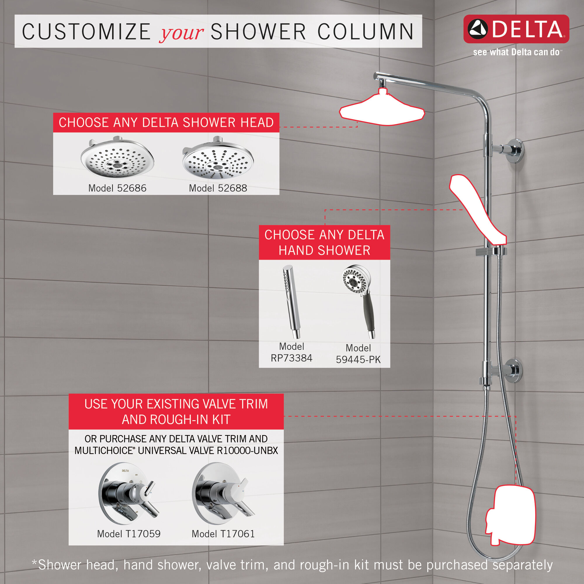 58820 Душевая стойка 26 дюймов, круглая Delta Faucet Universal Showering Хром  - Вид №2