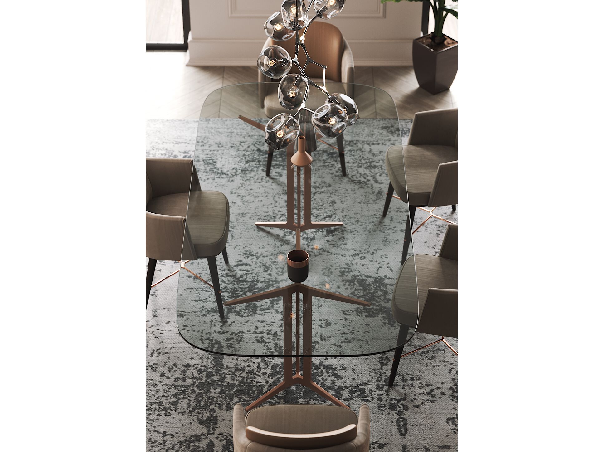 Прямоугольный обеденный стол из стали и стекла PRADDY Natur ARCH-00129582 - Вид №4