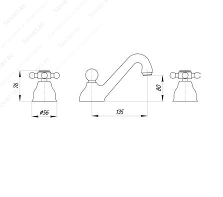 Смеситель MIGLIORE Lady ML.LAD-912.BR для раковины - бронза, на 3 отверстия  - Вид №2