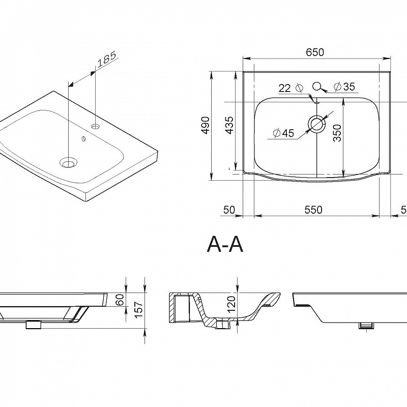 M80WCC0652WG Раковина мебельная керамическая 65 см встроенная цвет: белый глянец AM.PM Like - Вид №4