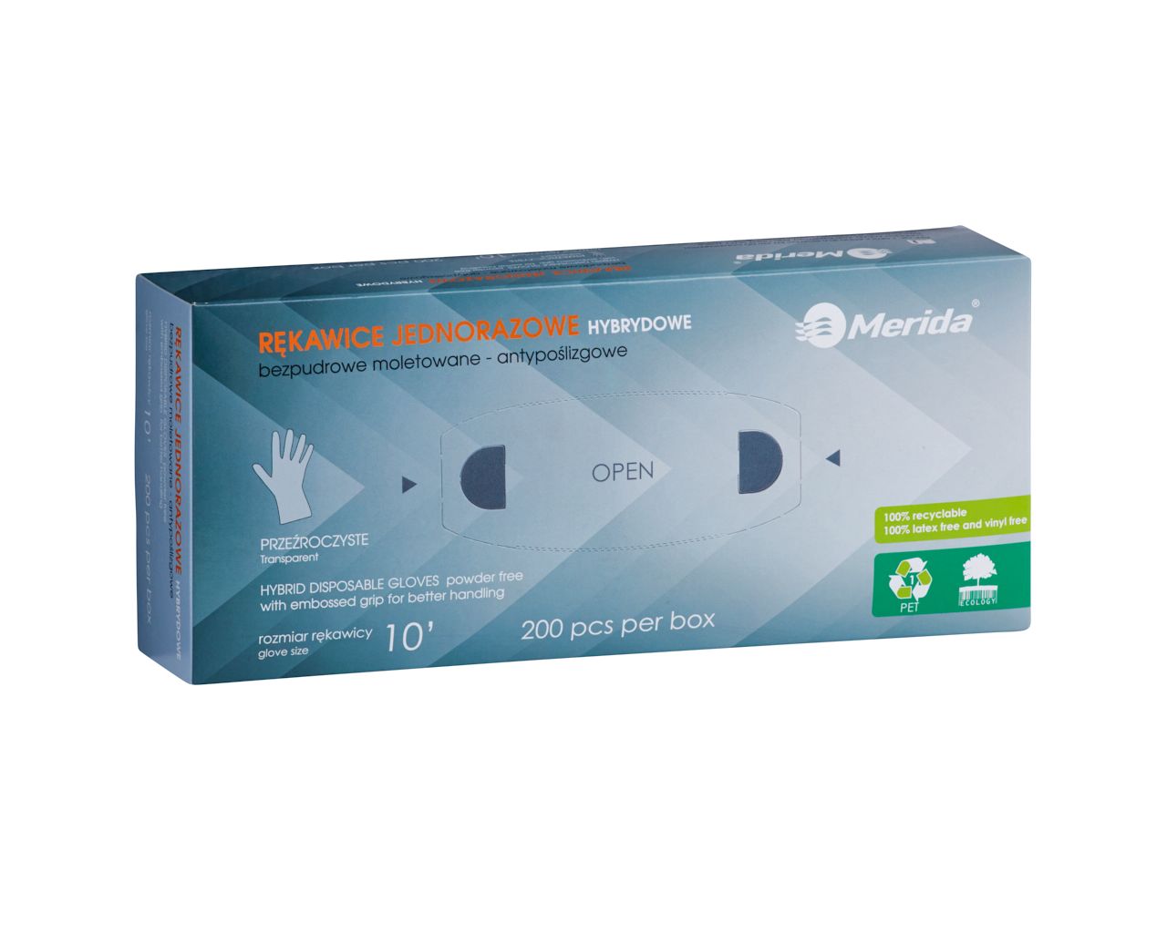 TRT505 Гибридные прозрачные противоскользящие перчатки, упаковка 200 шт. Merida 