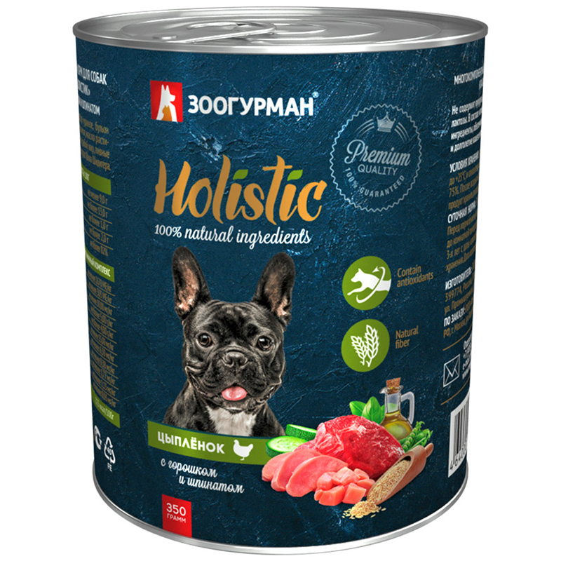 ПР0049758 Корм для собак Цыплёнок с горошком и шпинатом ж/б 350г ЗООГУРМАН 