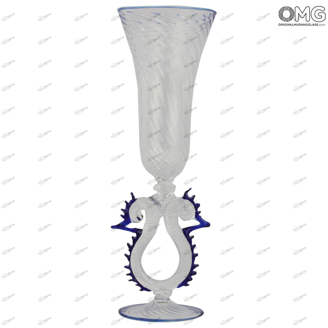 3782 ORIGINALMURANOGLASS Венецианский бокал-флюте с синей отделкой - муранское стекло OMG  см 