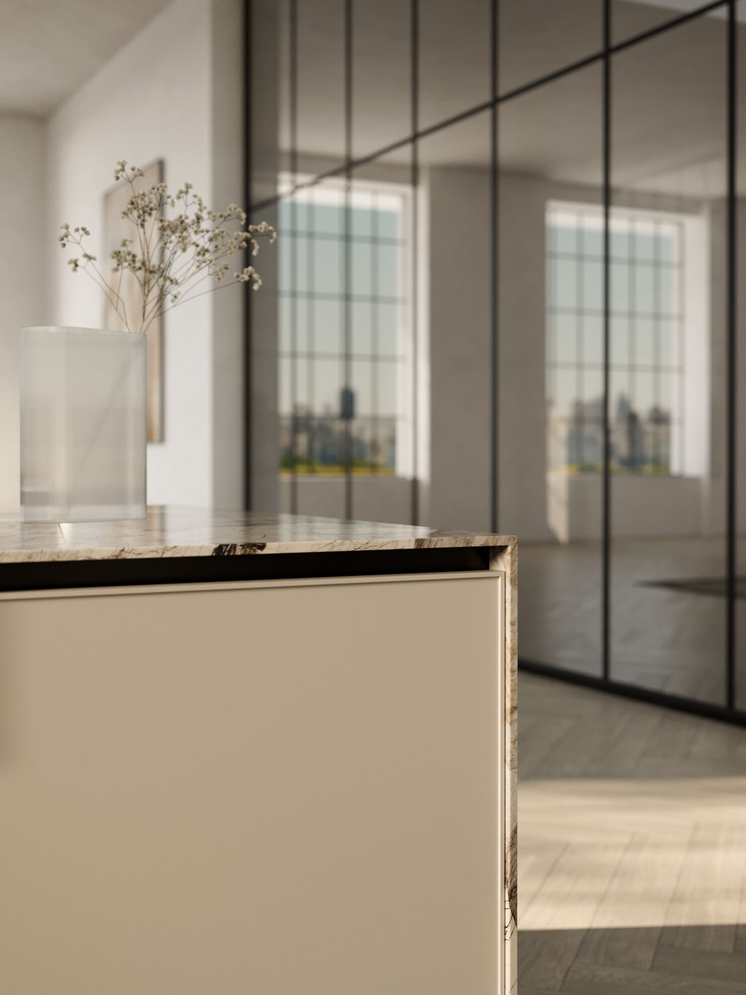 Лакированная кухня с островом и каменной столешницей Патагонии Floritelli Cucine FRAME ARCH-00034636 - Вид №5