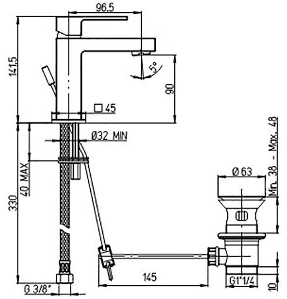 Paini Dax-R Small 84CR211RS смеситель для раковины с донным клапаном  - Вид №4