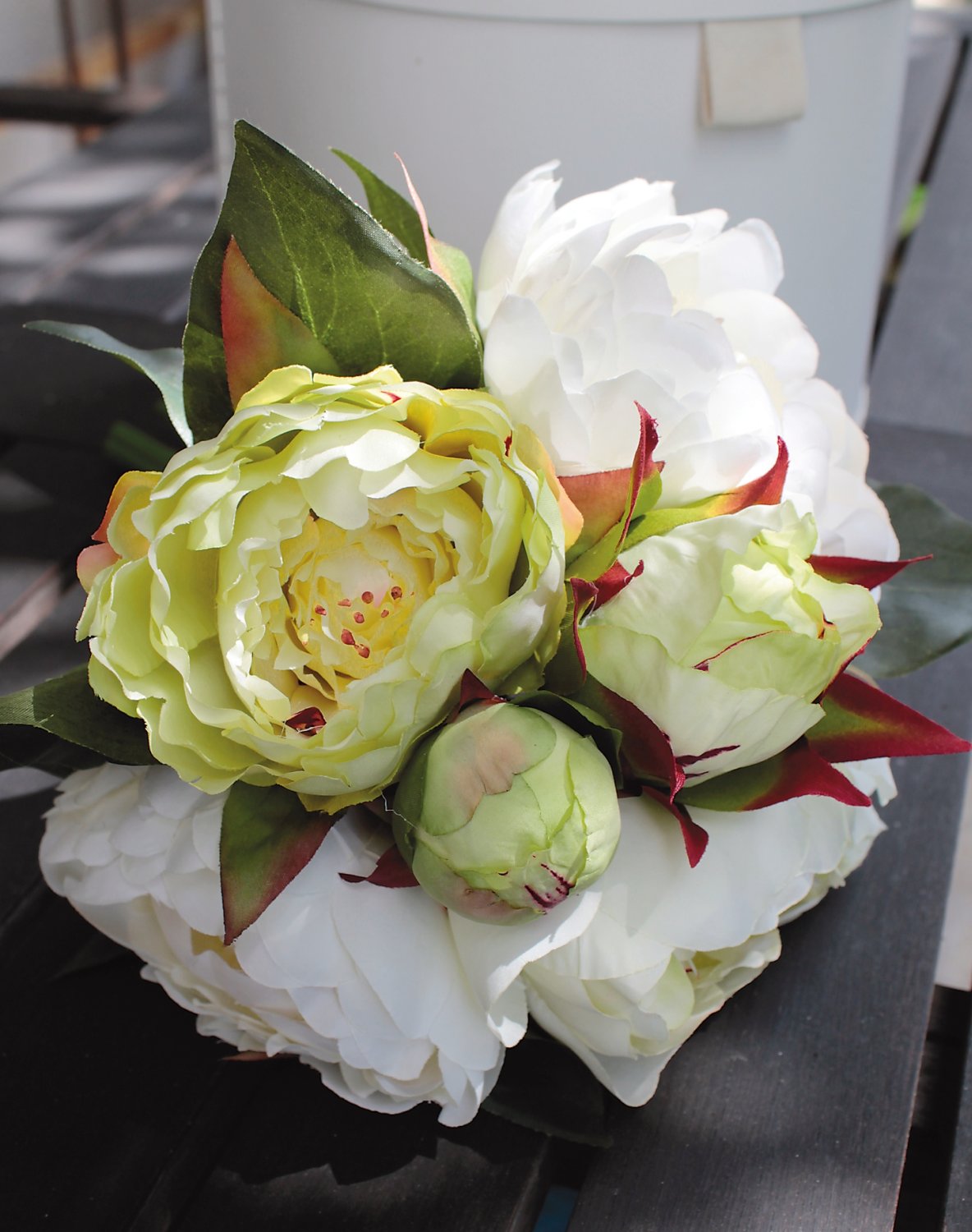 2618 708 a3 Пион шелковый, 6-кратный, 35 см, бело-зеленый H-andreas  - Вид №3