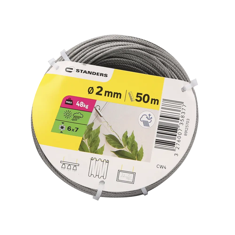 Трос Standers нержавеющая сталь А4 DIN 3055 2 мм цвет серебро 50 м/уп STLM-2039197 - Вид №6