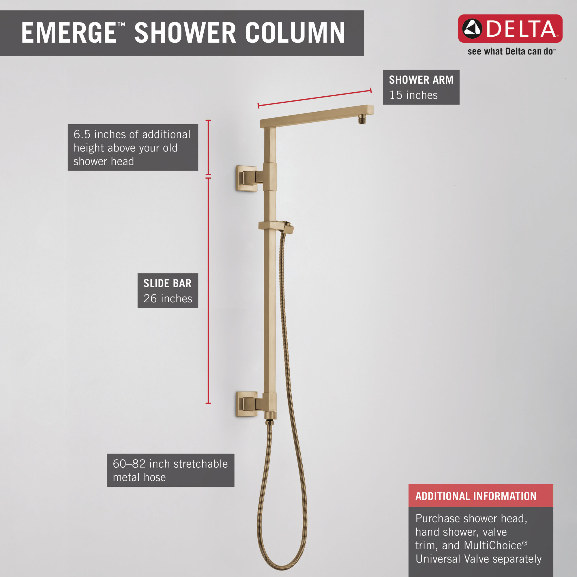 58420-CZ Душевая колонна угловая 26 дюймов Delta Faucet Universal Showering Шампанское бронза  - Вид №13
