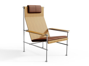 Стальное и деревянное кресло с подлокотниками