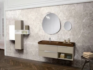 Mobiltesino Лаковая тумба под умывальник с ящиками и зеркалом Fly