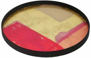 Ethnicraft Круглый поднос из дерева и стекла Bright abstract 20451