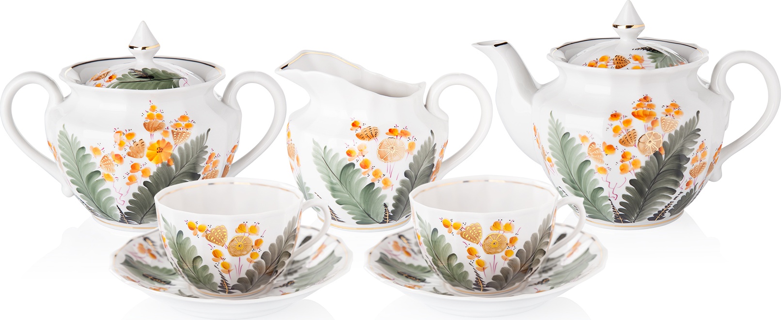 10621460 Промыслы Вербилок Сервиз чайный 6/15 "Горюн-трава" Фарфор 