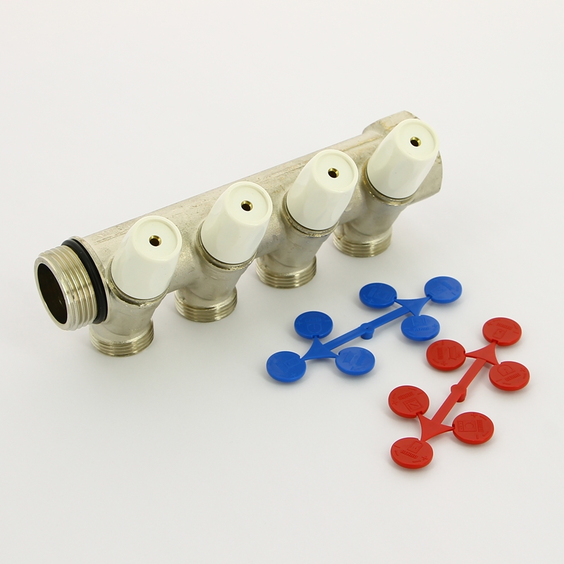 Коллектор НВ с вентилями никелированный Rautitan MX Rehau 1" x 4 вых 3/4"EK межосевое 40 мм 131647 - Вид №4