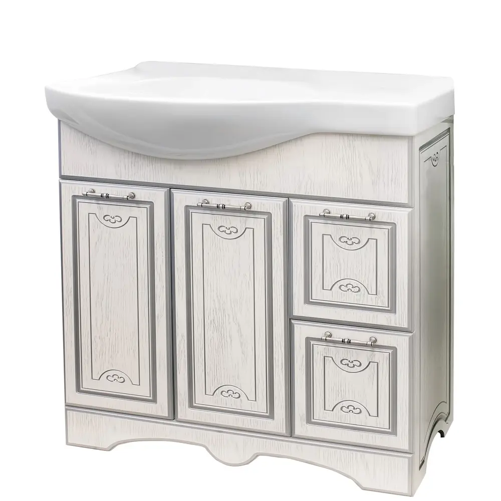 Тумба под раковину напольная «Луиза» 83 см цвет белое серебро SANFLOR STLM-2098369 - Вид №1