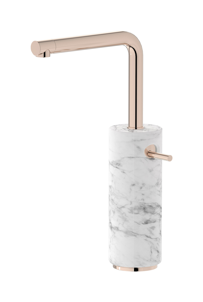 Высокий смеситель для раковины на 1 отверстие в комплекте с донным клапаном WE ARE IB mm202rs_1 Rose Gold Marmo