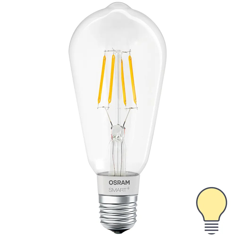 Лампа умная светодиодная Osram Smart Plus E27 220-240 В 5.5 Вт эдисон прозрачная 650 лм, теплый белый свет 89143930 STLM-2053381 LEDVANCE 