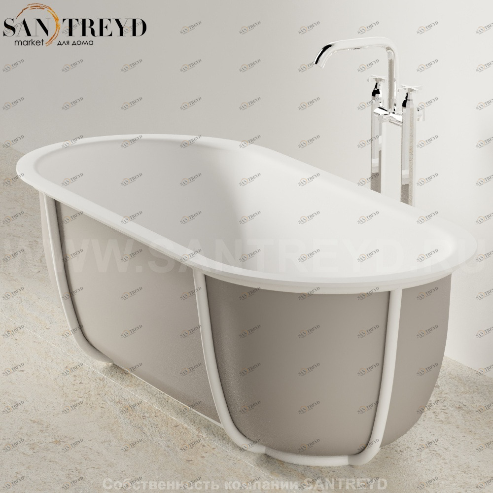 Ванна свободностоящая CUNA на белом металлическом каркасе серая Agape AVAS1079SLZ