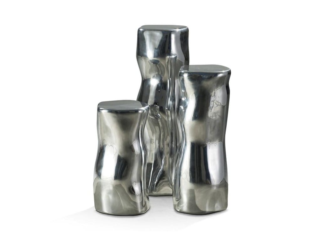 Высокий алюминиевый журнальный столик ROCHE BOBOIS дерево ARCH-00067734