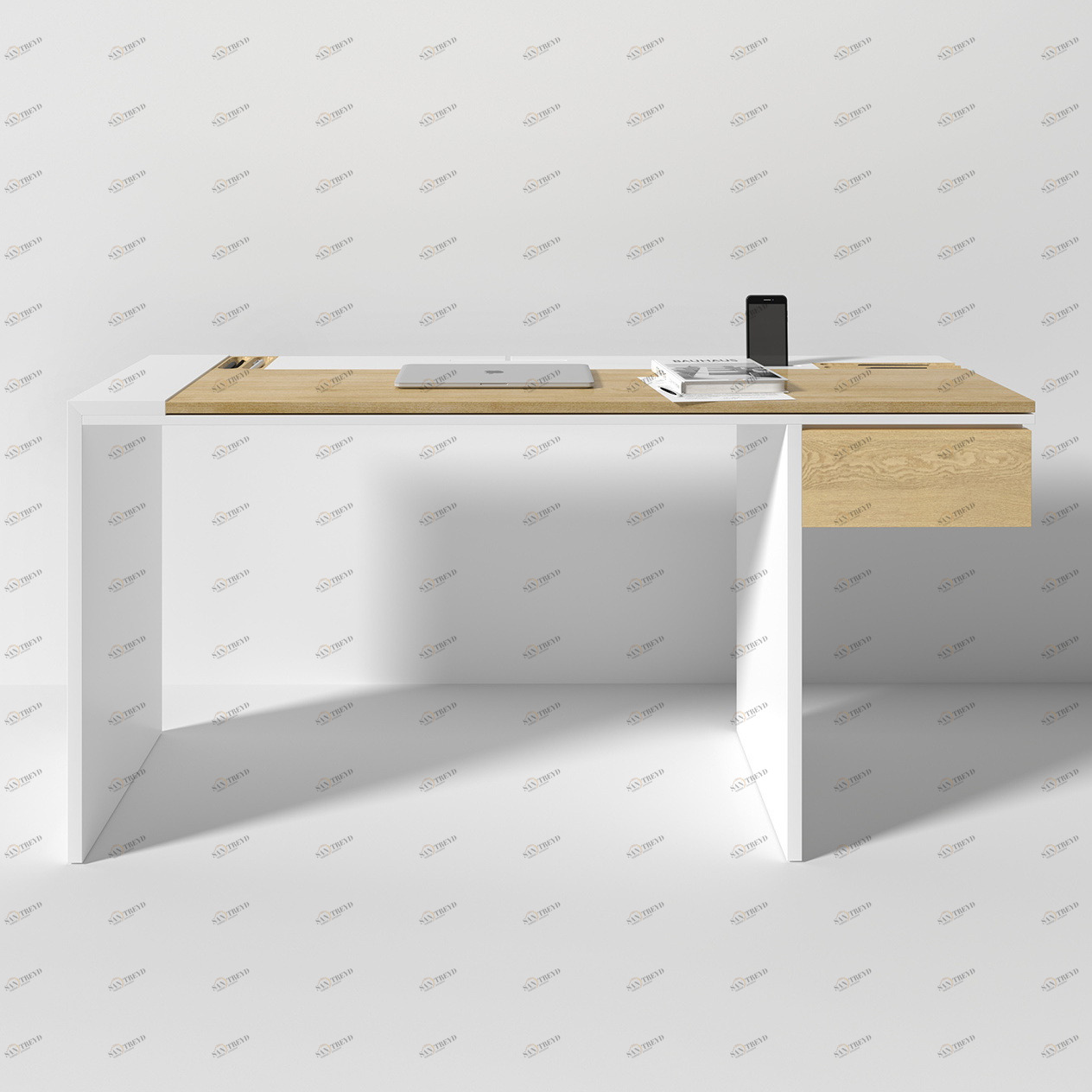 Письменный деревянный стол белый 160 см Mak BRAGIN DESIGN  00-3879404 Бежевый;белый 