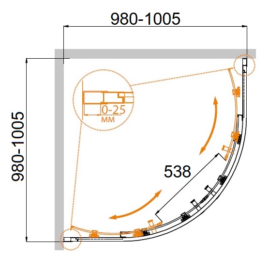 Душевой уголок CEZARES MOLVENO-R-2-100-C-Cr-IV - Вид №5