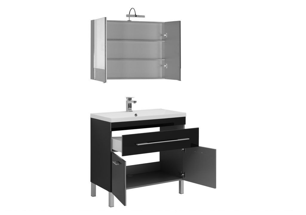 Комплект мебели для ванной Aquanet Верона NEW 90 черный (напольный 1 ящик 2 дверцы) 00230315 - Вид №1