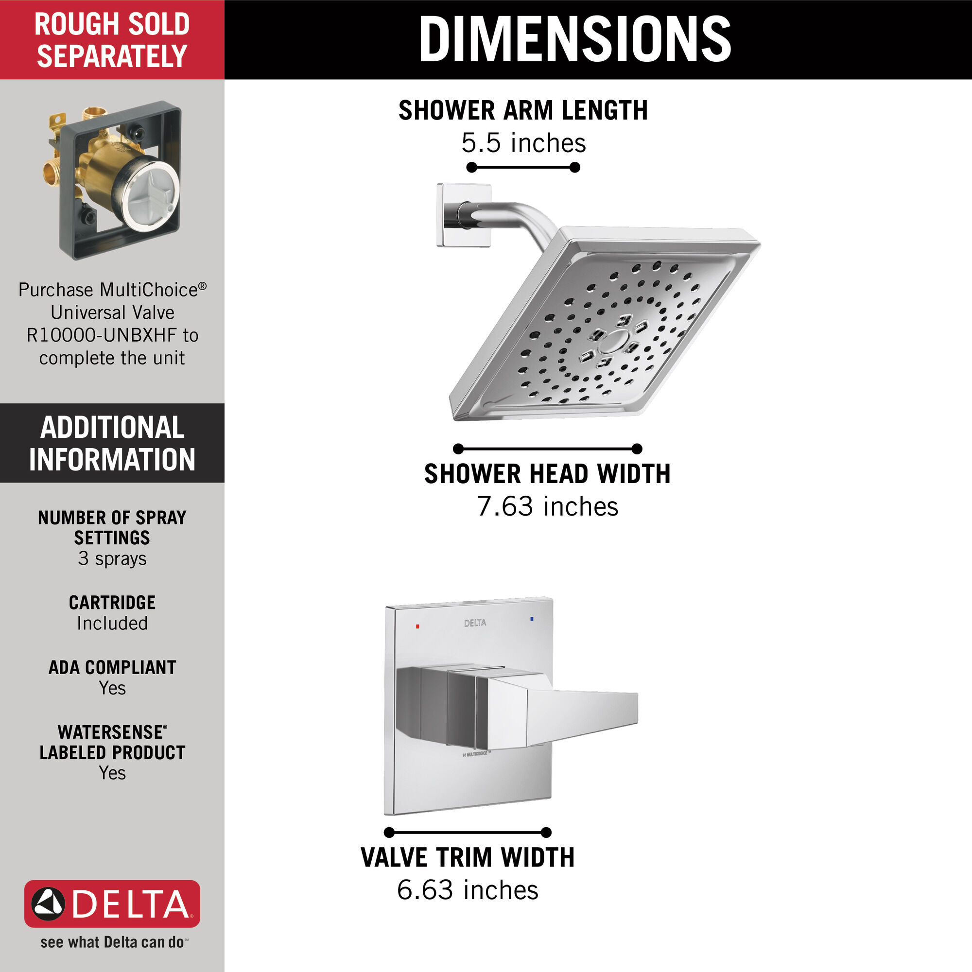 T14243 Отделка для душа Monitor 14 Series Delta Faucet Trillian Хром  - Вид №2