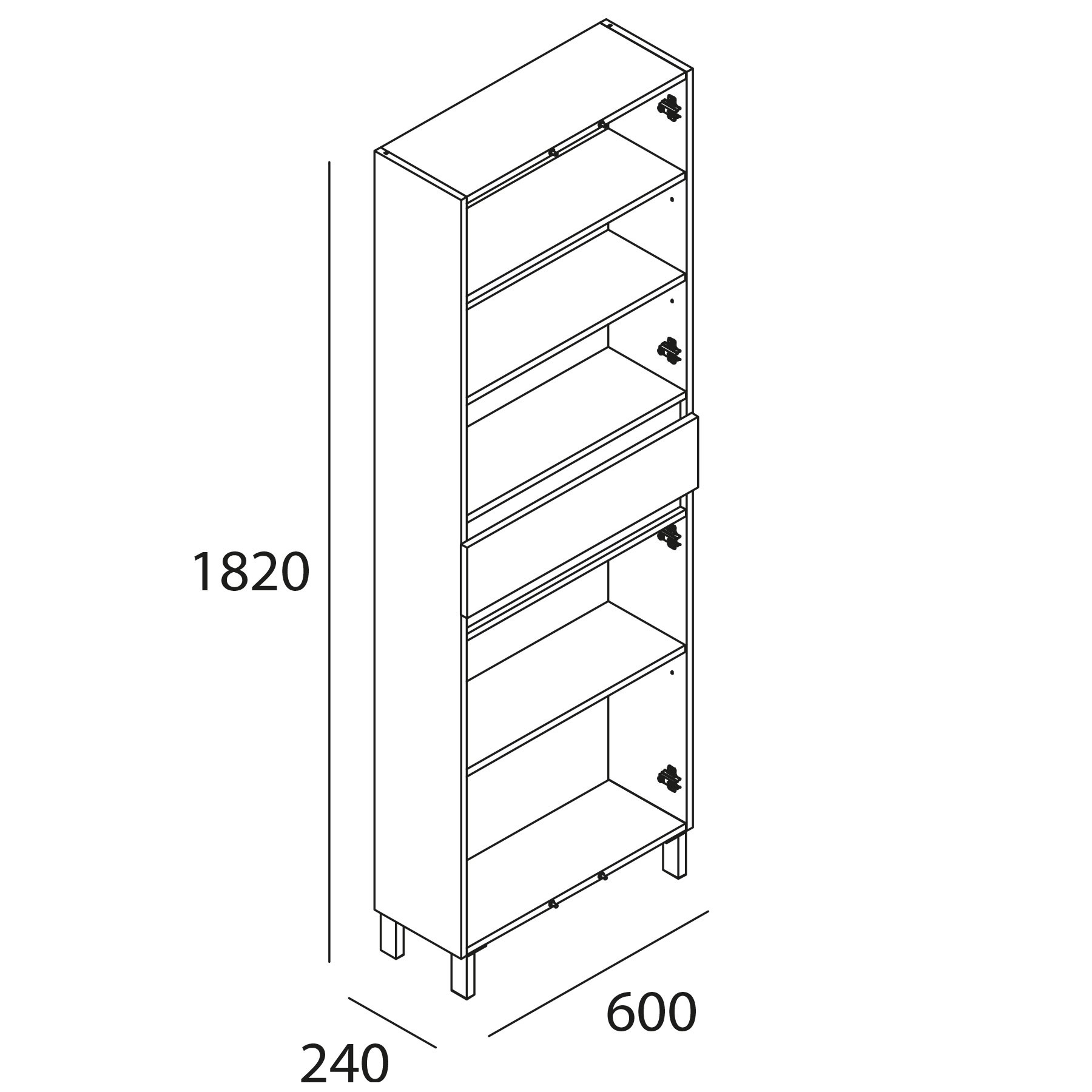 85197 SALGAR Колонна 4 дверцы 1 ящик INFINITY MATT GREY 600 x 1820 x 240 мм Мэтт Грей - Вид №1