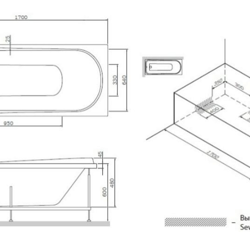 W80A-170-070W-R каркас для ванны A0 170х70 см шт AM.PM Like - Вид №1